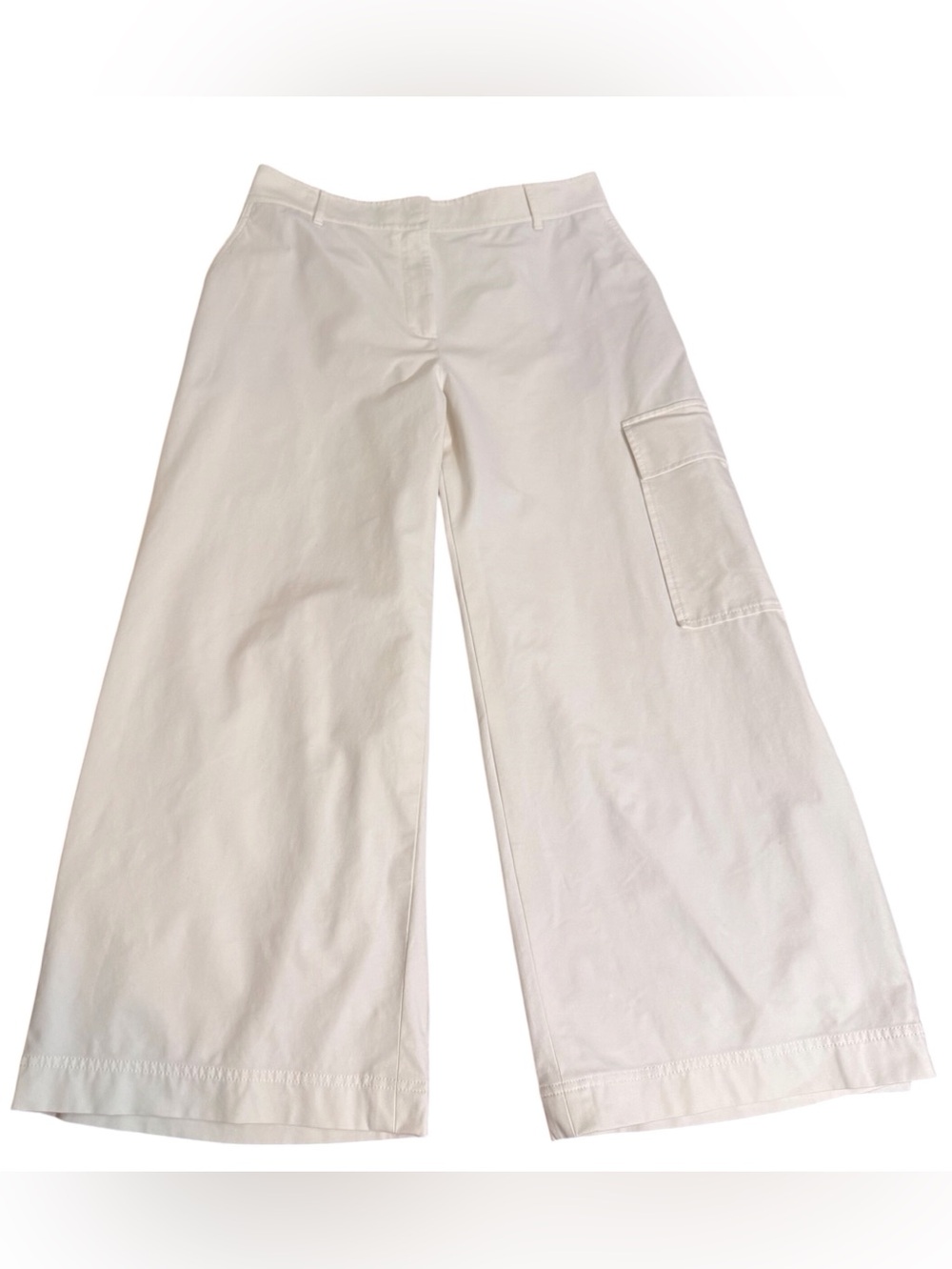 Lafayette 148 Cargo Wide Leg Pants Size 14 Cream Designer Stretch Pockets